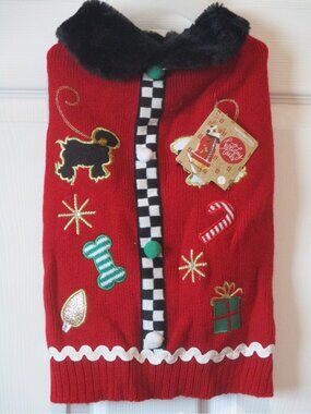 Holiday Tails Adorable Ugly Dog Sweater Size Large 17" to 19" Neck to Tail New